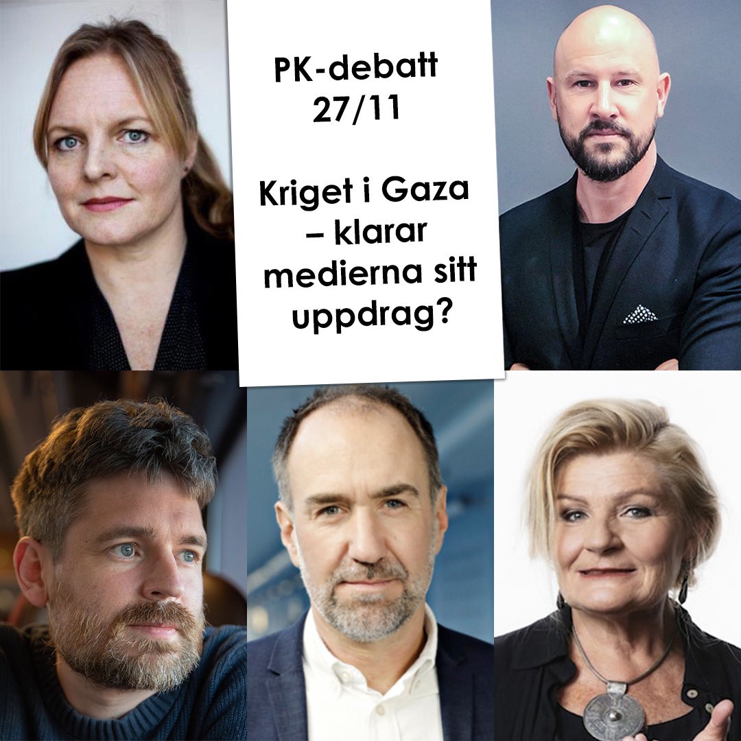 PK_Stockholm's tweet photo. Årets sista #pkdebatt! Vi tar ett ordentligt grepp om konflikternas konflikt: Israel-Palestina. Hur väl lyckas svenska medier med uppdraget att skildra kriget, terrorn och det som sker? @peterwennblad @MichaKucera @ceciliauddenm @vpressfeldt @ischierenbeck https://t.co/B0B2t6Z5Vf https://t.co/r3NP7qTDwx