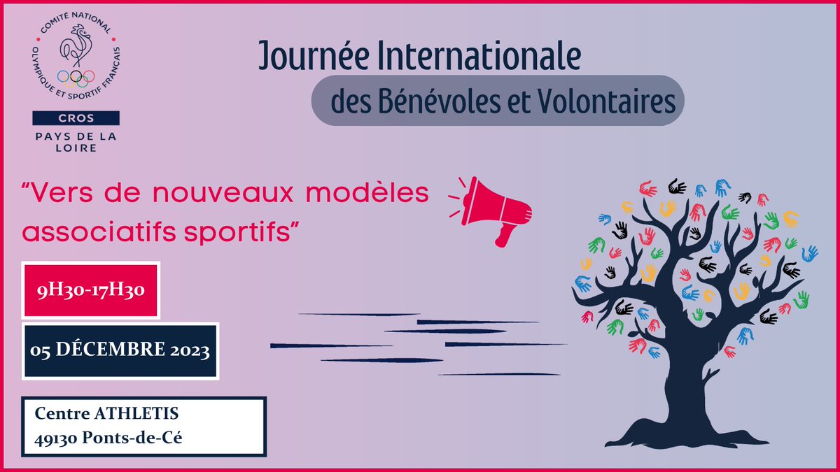 SPORTPDL's tweet photo. 📢 Vous êtes conviés au #Colloque du CROS #paysdelaloire ! 

🎉 Participez à la #JIV2023 -  "Vers de nouveaux modèles associatifs sportifs". 

📅Mardi 05-12-2023  
📌Centre Atlhétis - Ponts-de-Cé

Conférence de Bernard Amsalem 🔍 

➡️https://t.co/kmg7nYP7jV https://t.co/xXo2I1VQNg