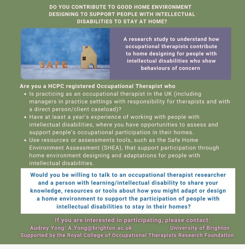 Els_OT's tweet photo. Call out for participants for this research study, please contact Audrey to take part @RCOT_PLD @DavidHainesOT @CallumMackOT https://t.co/MFQYhNw0zw