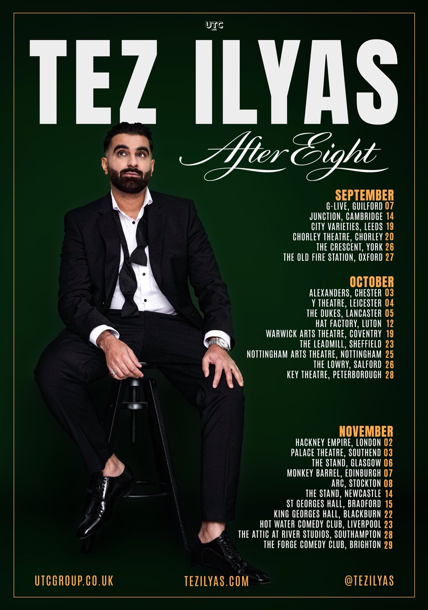 💥NEW TOUR ANNOUNCEMENT💥 Delighted and excited to announce that I’m coming to a town near you in 2024, with my brand new stand-up show: After Eight. Pre-sale: 10am, Weds 29th Nov General sale: 10am, Fri 1st Dec Tickets: tezilyas.com *more dates to be added*