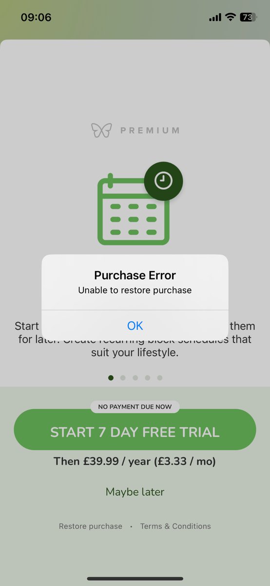 KenoshaKid's tweet photo. @freedom Hiya I have a lifetime subscription but get the attached error when trying to restore my subscription on IOS. My OSX session running fine. https://t.co/piHP9q2PGt