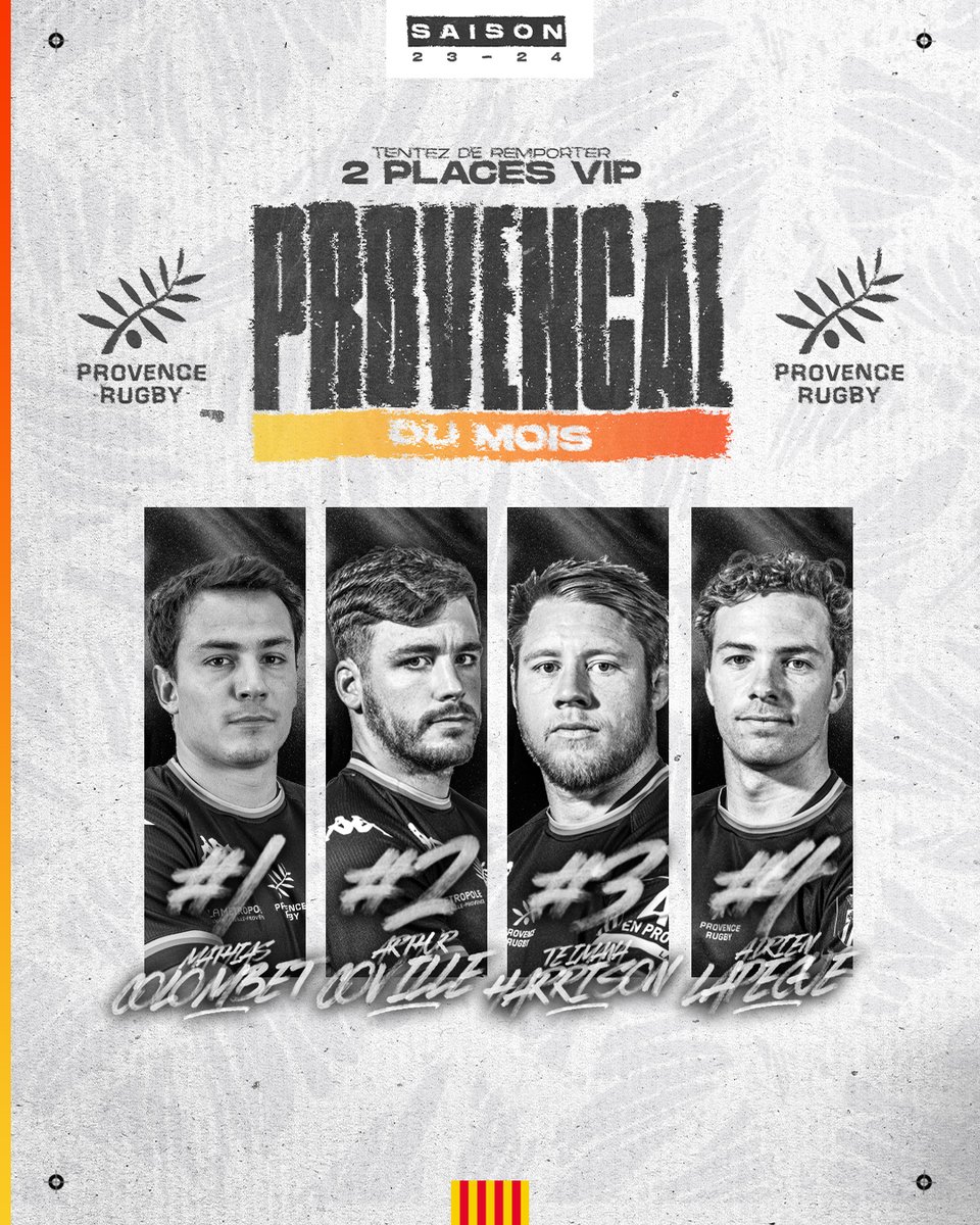 𝐏𝐑𝐎𝐕𝐄𝐍𝐂𝐀𝐋 𝐃𝐔 𝐌𝐎𝐈𝐒 🏆

Envie de vivre l'expérience VIP ? 🌟 Votez pour le Provençal du mois d'octobre et tentez de remporter deux places exclusives !

Est-ce que Teimana Harrison conservera son titre de leader ?!

Votez ici 👉 bit.ly/Provencal-nove…