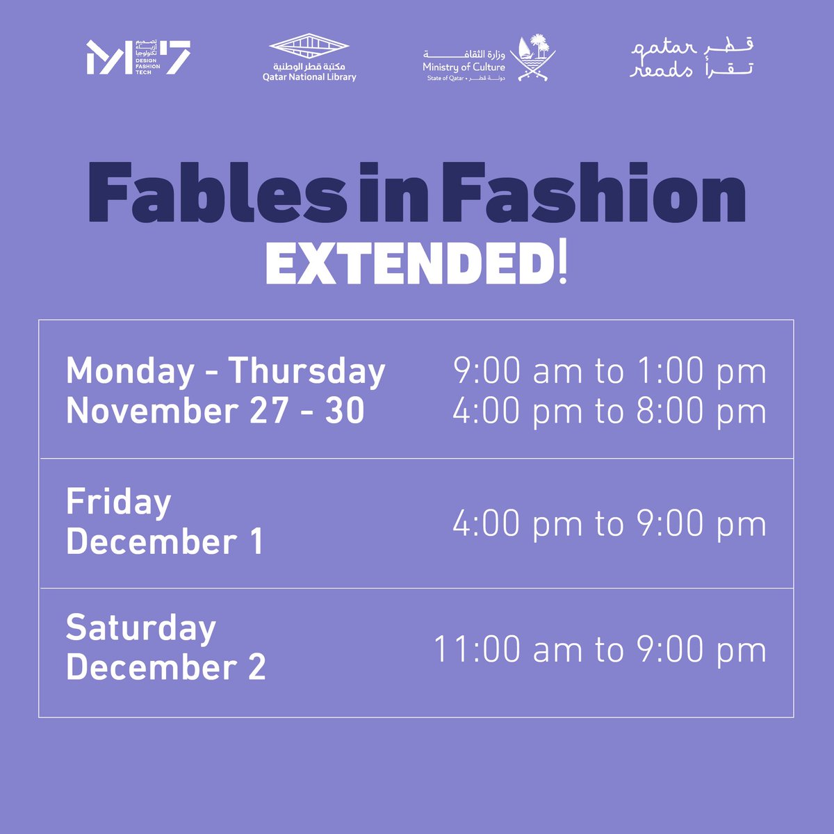 qatarreads's tweet photo. You loved it, we extended it! Watch an 800 year old tale transform into art at the Fables in Fashion exhibition, as we continue to enchant until December 2nd. 

📍M7 Gallery 2, Msheirb Downtown Doha 

Join us now!

#Qatarreads
#FablesinFashion
#OneBookOneDoha https://t.co/Z5TxJN870g