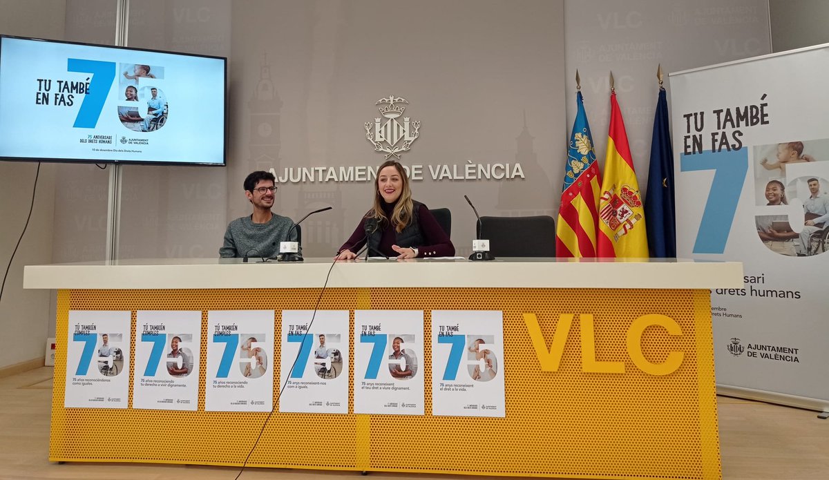 AjuntamentVLC's tweet photo. 🌍Des d'@IgualtatVLC, presentem la campanya de commemoració del 7⃣5⃣ aniversari  de la Declaració Universal dels #DretsHumans, que se celebra el #10Desembre, sota el lema 'Tu també en fas'.
▶️L'Oficina de No Discriminació i Delictes d'Odi, #ONDIS, vetla per la defensa dels #DDHH. https://t.co/7WzvK5XKVw