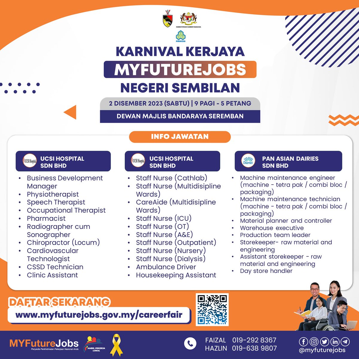 MYFJOfficial's tweet photo. Butiran seperti berikut:

Tarikh : 2 Disember 2023 (Sabtu)
Masa : 9 pagi-5 petang
Tempat: Dewan Majlis Bandaraya Seremban

Cepat daftar di https://t.co/WJHWqUMf4m kerana 24 majikan terkemuka sedang menanti anda!

#PERKESO #MYFutureJobs #karnivalkerjaya #kerjakosong #N9 https://t.co/PQGGeN1fyO