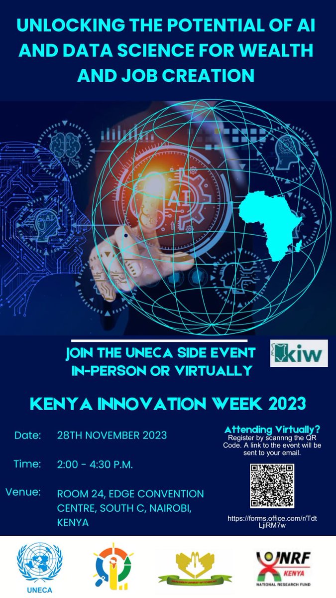 Origin_labs_'s tweet photo. Kenya Innovation Week 2023.

Join the United Nations Economic Commission of Africa (UNECA) side event in-person or virtually to learn more on "Unlocking the potential of AI and data science for wealth and Job creation." tomorrow, 28th November 2023.
 #KenyaInnovationWeek #UNECA https://t.co/Z3WEDy5kbP