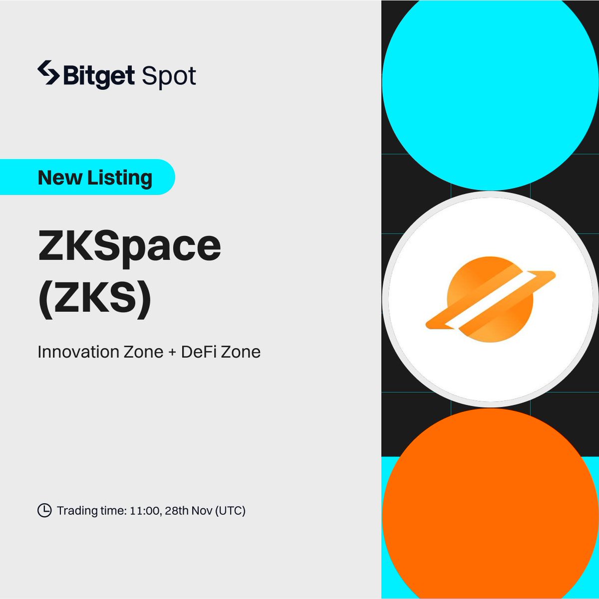 bitgetglobal's tweet photo. 🔥 New Listing

#Bitget will list $ZKS/USDT on Nov 28, 11 AM UTC. Deposit now!

Join #Launchpool with 800,000 $ZKS to be won!

🎁 A total $100 #giveaway for 10 members. Just follow us &amp; @ZKSpaceOfficial + RT!

Listing - https://t.co/8dc0kGfJCv
Launchpool - https://t.co/ExdbQ2QGJ8