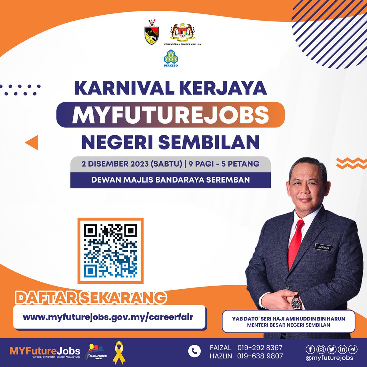 MYFJOfficial's tweet photo. 𝙆𝘼𝙍𝙉𝙄𝙑𝘼𝙇 𝙆𝙀𝙍𝙅𝘼𝙔𝘼 𝙈𝙔𝙁𝙐𝙏𝙐𝙍𝙀𝙅𝙊𝘽𝙎 𝙉𝙀𝙂𝙀𝙍𝙄 𝙎𝙀𝙈𝘽𝙄𝙇𝘼𝙉 𝟮𝟬𝟮𝟯!  

Jang oh Jang! Janganlah ekau termonong yo, mari datang ke sini dan dapatkan peluang kerjaya impian ekau. YAB Dato' Menteri Besar Negeri Sembilan pun ado ni haa! https://t.co/cHxPQT79fs