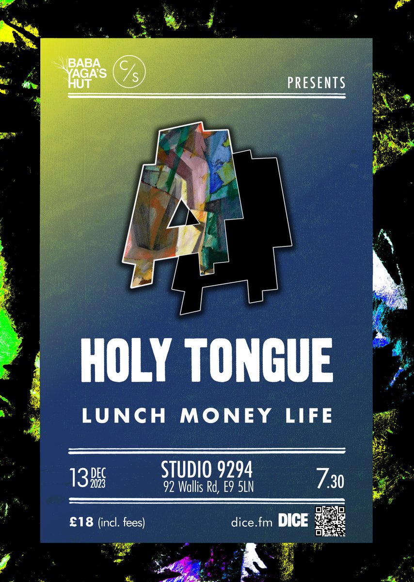 Studio 9294 on Dec 13th we welcome back Holy Tongue. Featuring @AlWootton1 / Valentina Magaletti / Zongamin + @lunchmoneylife Tickets: dice.fm/event/6l873-ho…