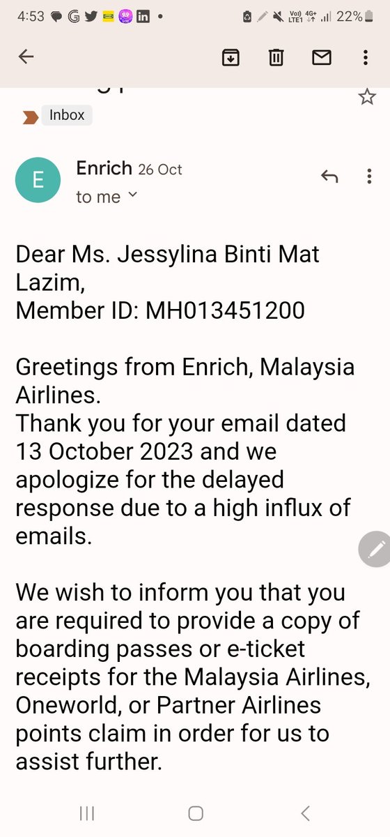 Dear MR. CEO, ENRICH MAILBOX IS FULL? ! Get them to clear it Sir!   <a href="/MAS/">Malaysia Airlines</a>
 1. It took 2 weeks to reply my emails. 2. It took me 1.5 hours to talk to your customer service. 3. It took me one month plus and yet the matter is still pending!