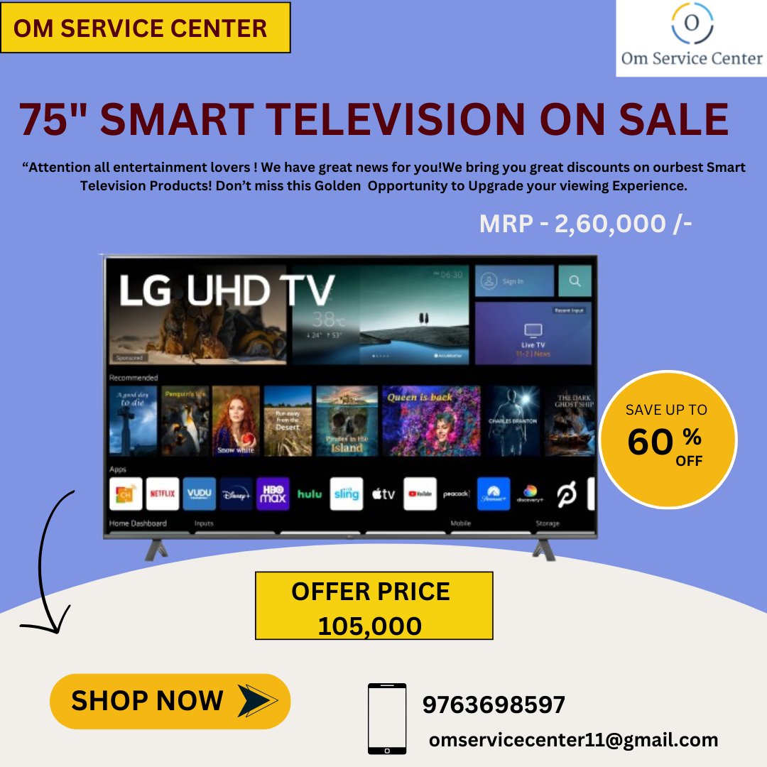 OmServiceCente1's tweet photo. 75"  ultra HD smart led tv available on very reasonable price 105,000/- only so hurry up guys
#services #Homeappliancesservice #homeappliances #4KUltraHD #affordableprice #smartandroid #kanchanservices #LED #homeapplianceservice #Doorstepservice #globalservices https://t.co/IOKy2l0nbs