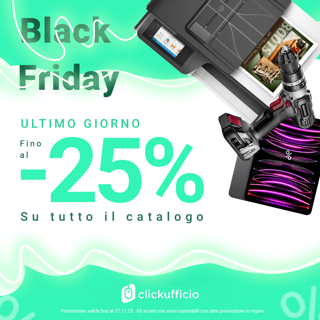 ClickUfficio_IT's tweet photo. ⏰TERMINA OGGI!!
Ultime 24 ore di sconti #BlackFriday, non perdere tempo! iPad, stampanti e trapani in super sconto ti aspettano!!
https://t.co/LLRkeL6Ftg https://t.co/XmnDjoXZx1