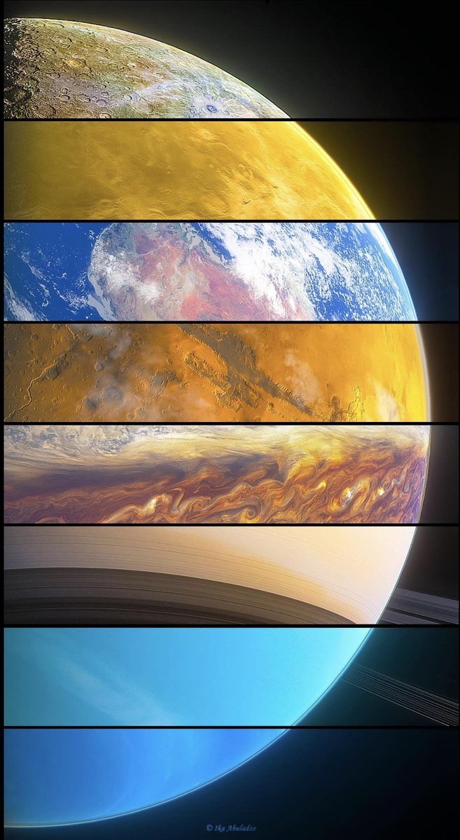 Amazing_Xcience's tweet image. Mercury, Venus, Earth, Mars, Jupiter, Saturn, Uranus and Neptune (sorry Pluto) respectively.