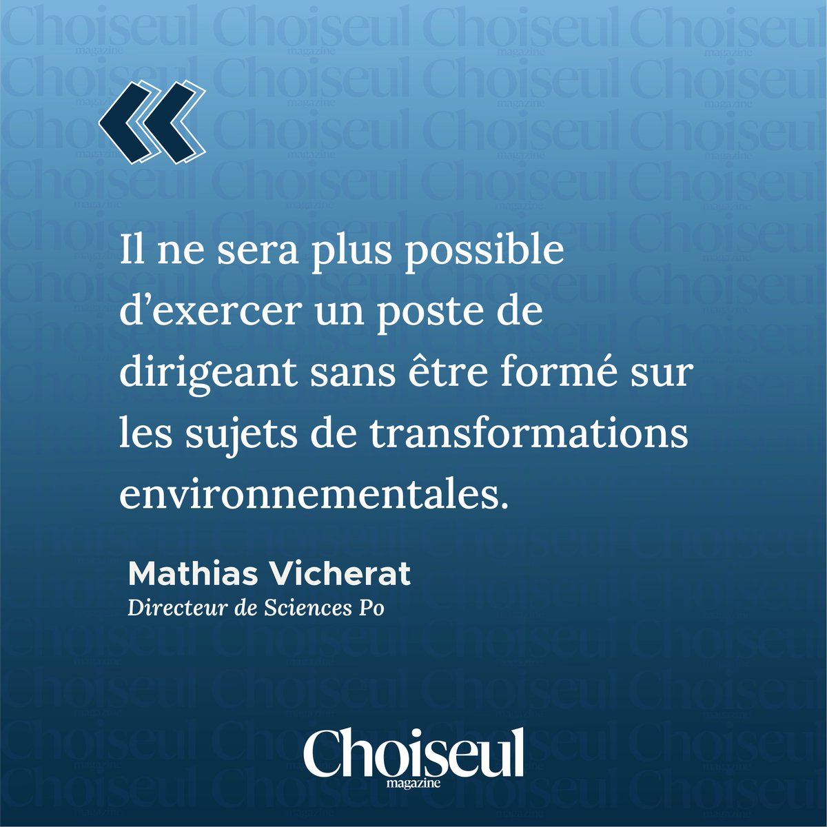 🌱 Pour <a href="/MathiasVicherat/">Mathias Vicherat</a> (<a href="/sciencespo/">Sciences Po</a>), former les #dirigeants de demain aux enjeux environnementaux est devenu une priorité. 

👉 Découvrez cette #analyse dans le premier numéro de #ChoiseulMagazine, disponible en kiosque, et en ligne : choiseul-magazine.fr/2023/11/27/for…