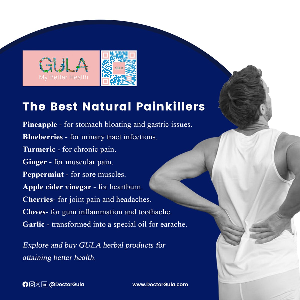 doctorgula's tweet photo. The Best Natural Painkillers.
Explore and buy GULA herbal products for attaining better health.
#herbalism
#herbalife
#DoctorGula
#natural
#organic
#immunity
#SakirYavuz https://t.co/JG3tDlkSQw
