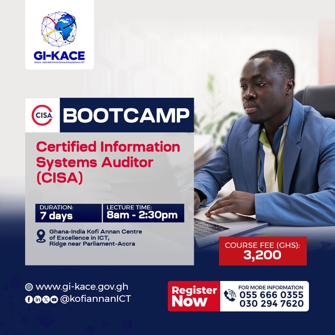 KofiAnnanICT's tweet photo. Join our upcoming CISA Boot camp and acquire the core skills that provide an extensive understanding in the field of Auditing Information Systems. Call 0556660355 to apply now.

#GIKACE #KofiAnnanIctCentre #GhanaIndiaKofiAnnanCentreOfExcellenceInIct https://t.co/wSUJj7VYYn