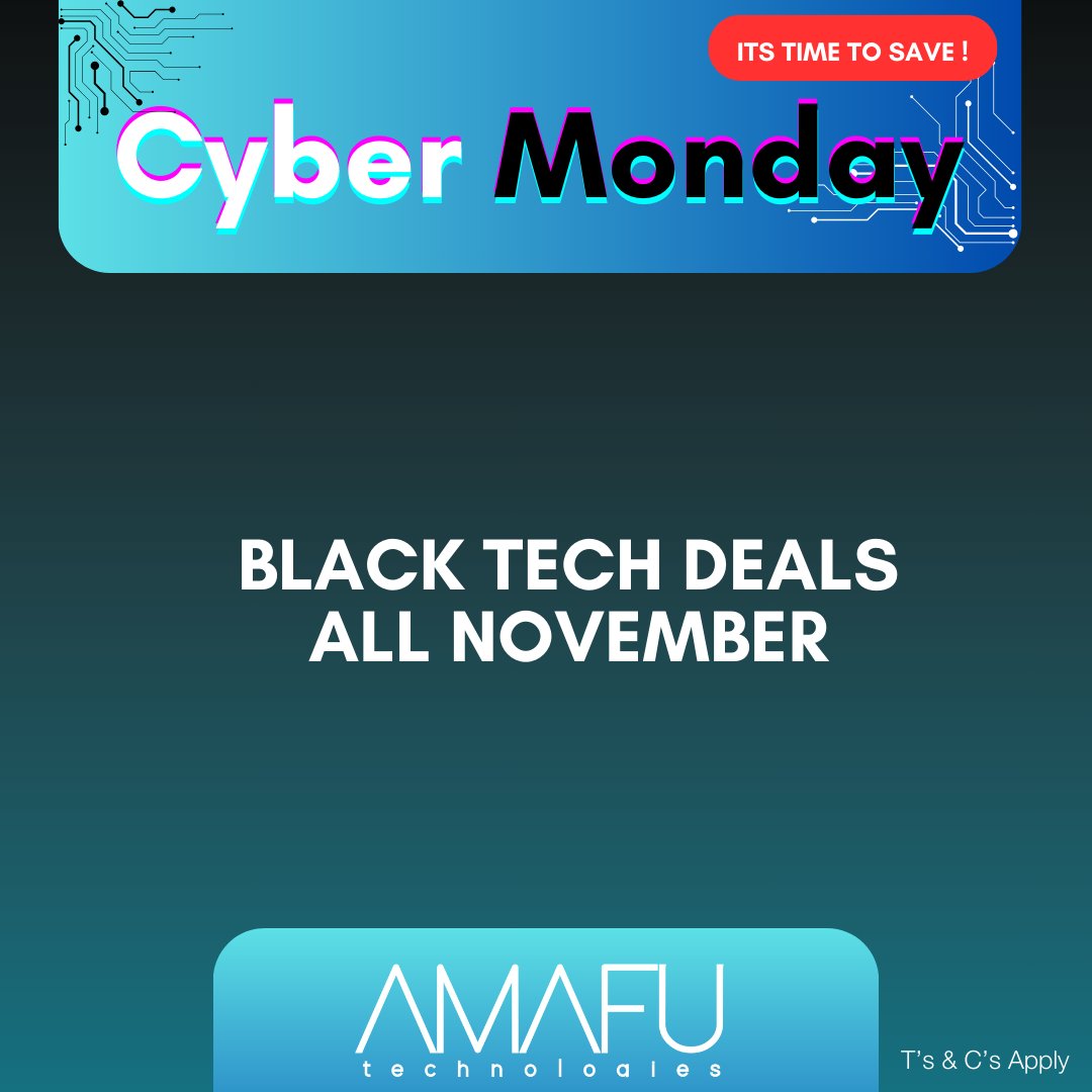 amafutech's tweet photo. That Monday morning feeling is gone.
Embrace the Cyber experience.

Contact us : sales@amafu.cloud
 
#CyberMonday #AmafuTechnologies #BlackTechNovember #Discounts #Sales #Laptops https://t.co/iMomvtKFkJ
