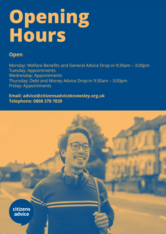 Need help with debt, benefits, energy, housing, or another issue? CA Knowsley is here for you.

For Huyton opening times &amp; booking an appointment, visit our website at: lght.ly/l497h4f

We give free, confidential advice, and we're here to help you get the best outcome.