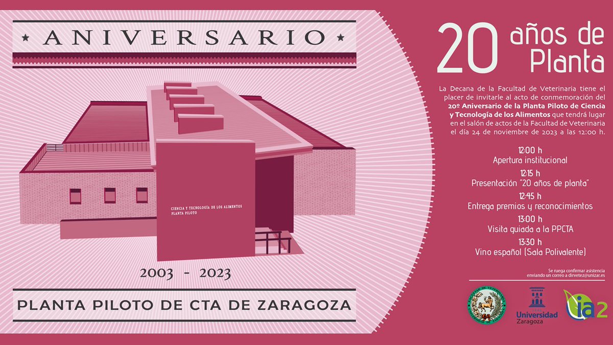 Este viernes 24 de noviembre celebramos el 20º Aniversario de la PPCTA de <a href="/FVeterinariaUZ/">FacVeterinariaUNIZAR</a> y <a href="/IA2_UZ_CITA/">IA2</a>. Para ello hicimos un recorrido a través de su historia y logros, presentamos el nuevo logo y rendimos homenaje a todos los que la han hecho posible. ¡Mil gracias a todos!