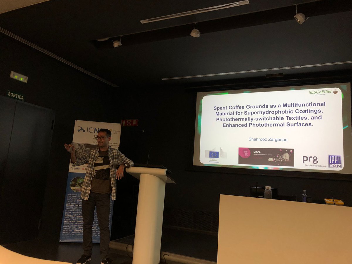 Exciting news from @PRG_IPPTPAN! @MSCActions Fellow Dr. Shahrooz Zargarian is visiting Prof. Ruiz-Molina @Nanosfun_ICN2 and gave a talk at @icn2nano in Barcelona to join forces on collaborative innovations involving spent coffee grounds. 🌿🔬 #Sustainability #Innovation #MSCA