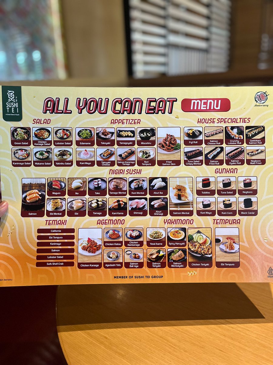 4 hari ke depan bakal ada All You Can Eat di Sushi Tei yaaang jelass worth it bangettt!!
Bayangin aja tuh Salmon Oyako Roll bisa 125rb ini di ayce bs refill sesuka hati!!

Langsung gaskeuun!! Pesta Sushi to the moon ❤️❤️🤤🤤