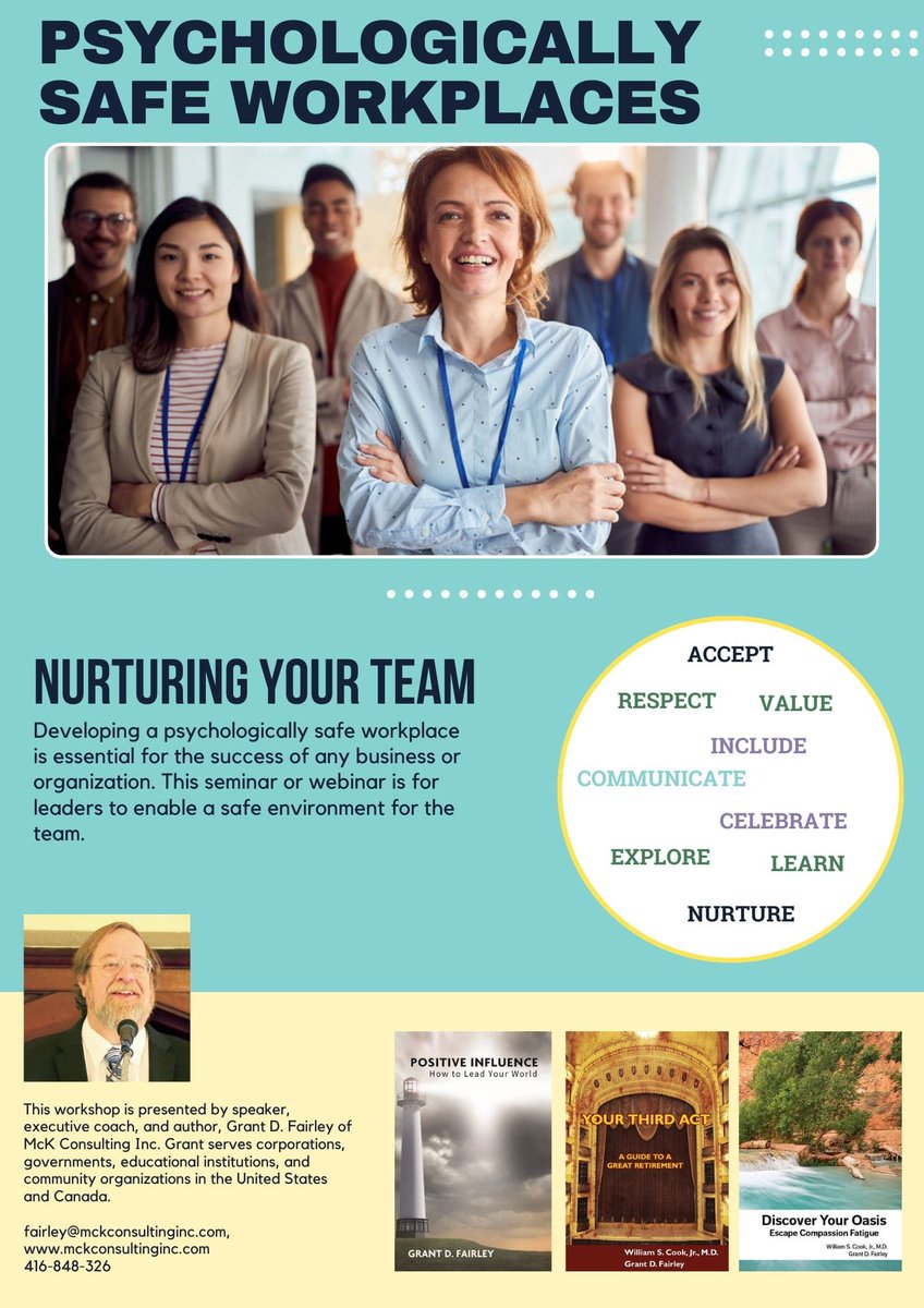 Psychologically Safe Workplaces - Nurturing Your Team 

Developing a psychologically safe workplace is essential for the success of any business or organization.  
#psychologicallysafe #WorkplaceWellness #workplacesafety #teambuilding #leadershipdevelopment  #humanresources