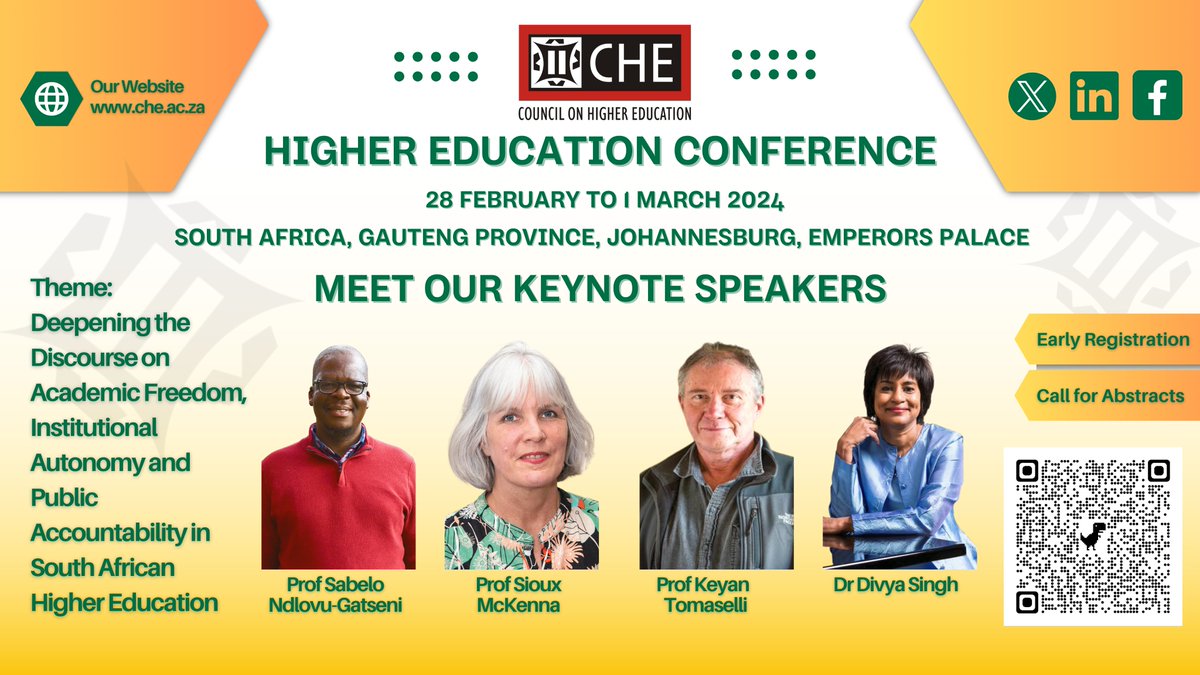 che_SouthAfrica's tweet photo. Meet our Keynote Speakers - CHE Higher Education Conference - 28 Feb to 1 March 2024 - SA 🇿🇦, Johannesburg, Emperors Palace #HigherEducation #CHEConference2024 #AcademicFreedom #InstitutionalAutonomy #PublicAccountability More deiatls: https://t.co/pyCEZ3d22H https://t.co/u4IOD8Lfm7