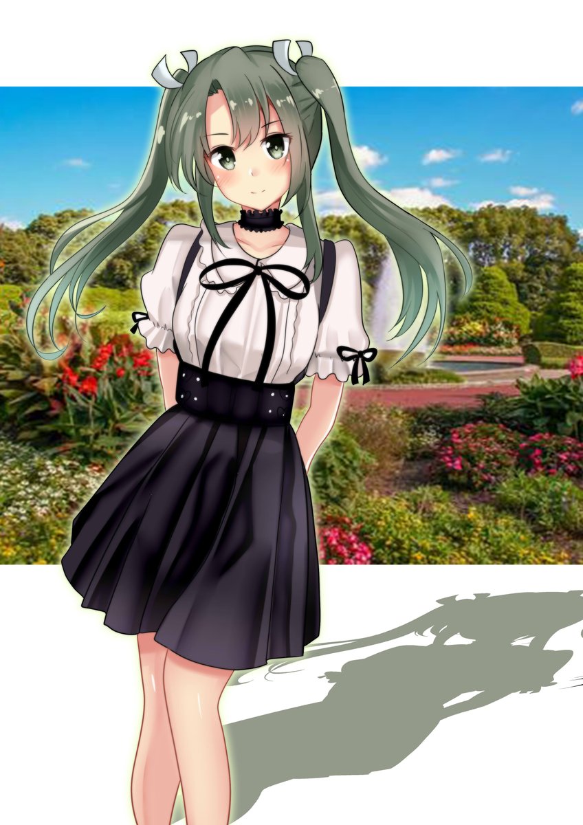 zuikaku (kancolle) 1girl solo twintails skirt long hair alternate costume green eyes  illustration images