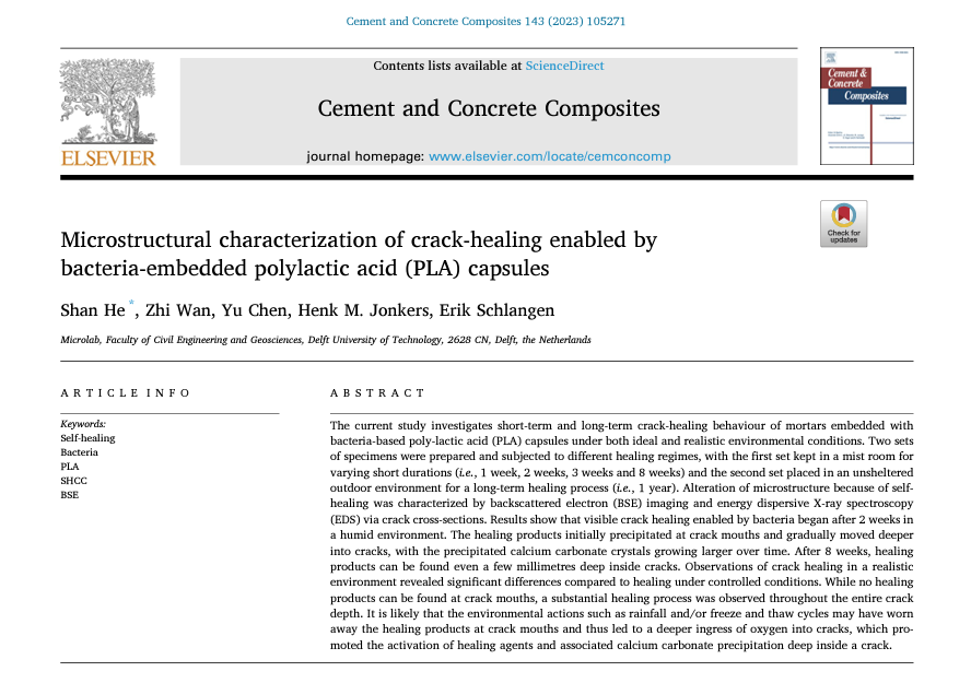 SmartincsEU's tweet photo. We are pleased to share our latest paper prepared by Shan He from TU Delft. This paper documented how healing products precipitated around a crack and how bacteria close cracks in the vicinity of the healing agents. The paper is open access via https://t.co/HLHHazDebt https://t.co/O7TCnm26E1