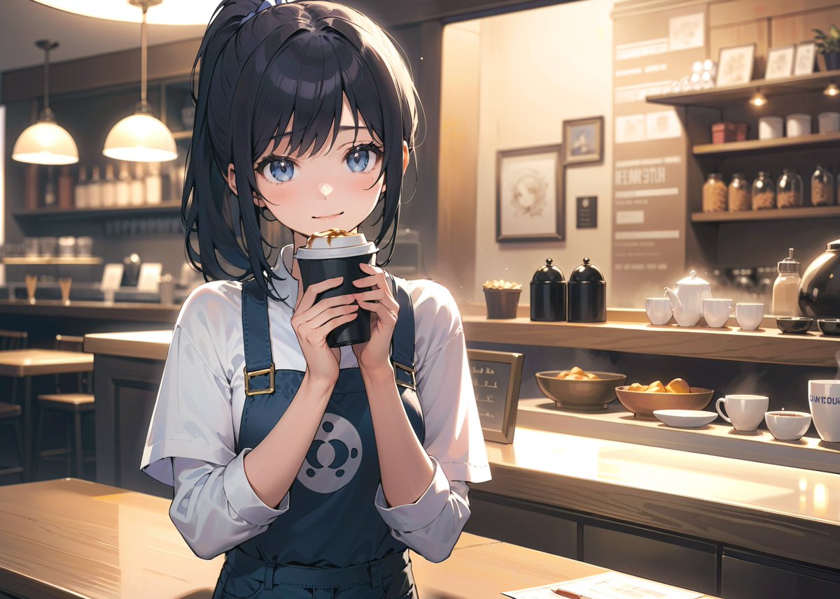 MasioMasiroM's tweet photo. 【他との違い】

仕事終わりには珈琲スタンドで、必ず一杯のホットコーヒーを買っていく。
帰路には同じ系列の店が幾つかあるが、味に違いはないのだからとわざわざ店舗を選ぶことは無い。しかし月曜日だけはいつも同じ店舗を選ぶようにしている。内装も同じ、味も同じ。それなのに彼女がわざわざ手渡しするコーヒーは、いつもより少し温かい気がするのだ。

#AIイラスト #AIart
