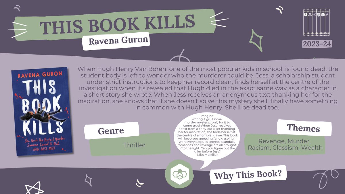LRReading's tweet photo. @theorah @LaurusRyecroft @LaurusTrust Next up on the #LTBAsย shortlist is the thrilling #ThisBookKillsย by @RavenaGuronย ! Nominated by Miss McMillan at @DHSLibraryLTย , This mysterious and enthralling thriller will leave you hooked to the very end. https://t.co/KYx63gW0oE