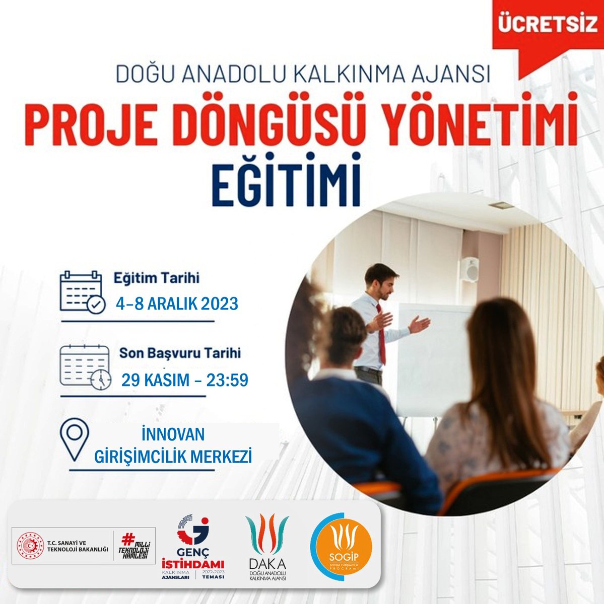 🚀PROJE DÖNGÜSÜ YÖNETİMİ EĞİTİMİ BAŞVURULARI BAŞLADI 

⏱️ Son başvuru tarihi 29 Kasım 2023 Çarşamba saat 23.59

📅 Eğitim tarihleri: 4-8 Aralık 2023

Başvuru formu forms.gle/hL7b1oZQmohLAK…

<a href="/TCSanayi/">Sanayi ve Teknoloji Bakanlığı</a> 
<a href="/KalkinmaAjansGM/">Kalkınma Ajansları Genel Müdürlüğü</a>
<a href="/TC_DAKA/">DAKA</a>