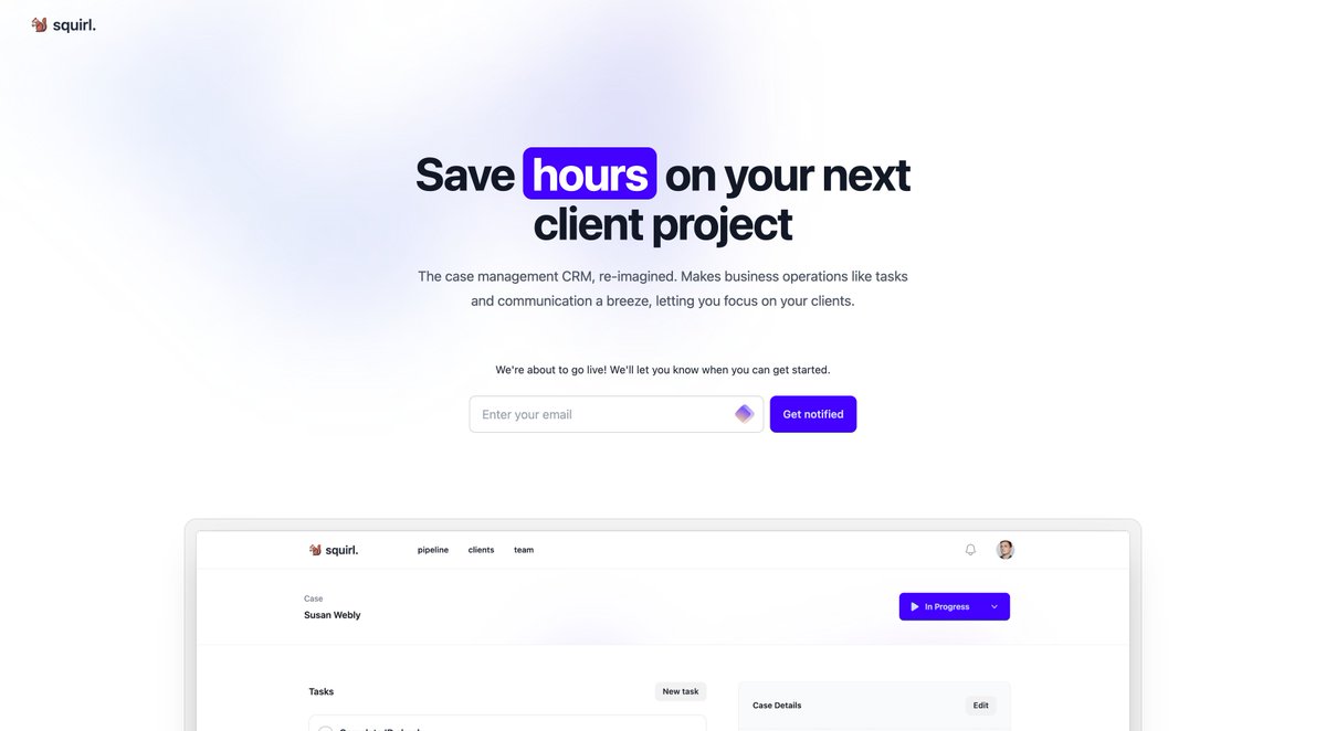 _calumerskine's tweet photo. 🐿️🐿️
Updated the landing on new #buildinpublic project

zeroing in on the problem and will see how fast can get through these:
- case lifecycle
- comms
- tasks
- files (integration??) https://t.co/7iVpJ47pcb