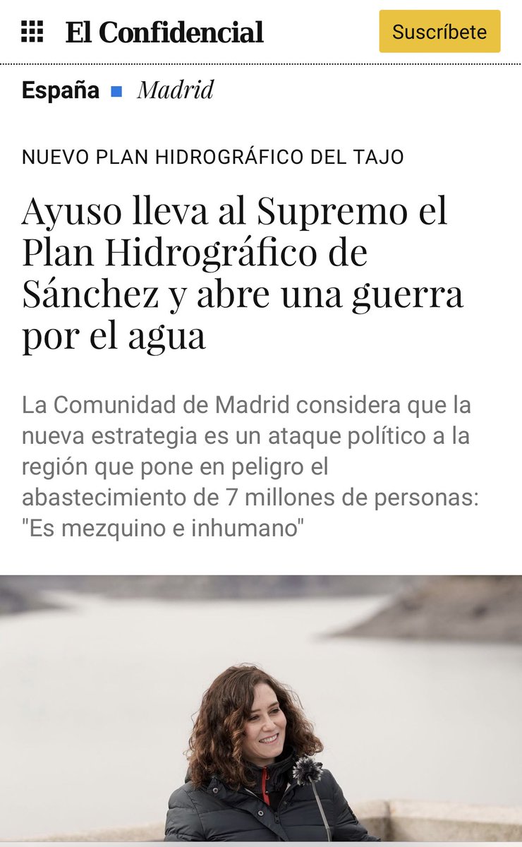 alesanper's tweet photo. Ayuso en contra de los caudales ecológicos y de las normas de trasvase que roban agua del Tajo. 
Un peldaño más en su particular guerra contra Sánchez con argumentos asustaviejas.
El abastecimiento de poblaciones es la primera prioridad de todos los planes hidrológicos https://t.co/c9Yc29L55n