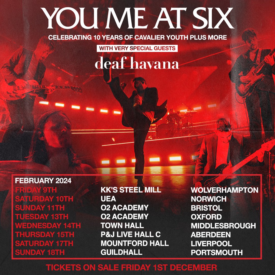 🇬🇧YMAS UK TOUR 2024 CELEBRATING 10 YEARS OF CAVALIER YOUTH PLUS MORE🇬🇧 We’re so excited to be bringing along good friends @deafhavana❤️‍🔥 Sign up to our mailing list by 6pm tomorrow for access to our artist pre-sale, 10am Wednesday. General sale 10am Friday.