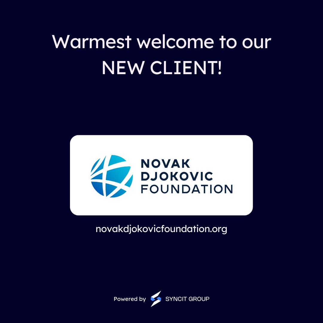 SyncitG's tweet photo. Excited to announce @novakfoundation as our new client!🌟This partnership is set to be mutually beneficial and productive. Privileged to join a community dedicated to making a difference. Welcome, Novak Djokovic Foundation! @SyncitG  #NovakDjokovic #ClientWelcome #WinTogether https://t.co/Jy1fxgJshP