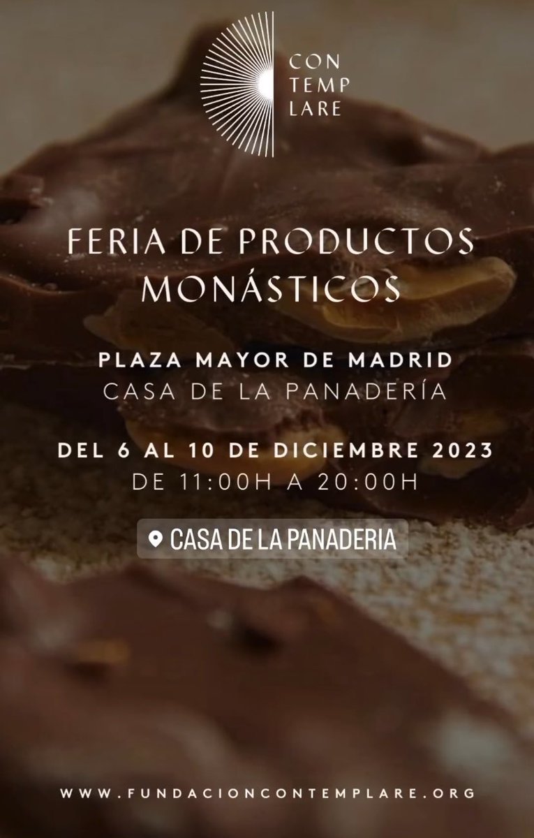 Maria Jose Atienza 🧡 (@mjoseatienza) on Twitter photo Si estas en Madrid del 6 al 10 de diciembre te doy un plan que no podrás rechazar: La feria de productos monásticos de <a href="/ContemplareOrg/">Fundación Contemplare</a> en plena Plaza Mayor de <a href="/MADRID/">Ayuntamiento Madrid</a> ¡Productos de una calidad inigualable y con los que ayudas a monasterios de vida contemplativa! Si estas en Madrid del 6 al 10 de diciembre te doy un plan que no podrás rechazar: La feria de productos monásticos de <a href="/ContemplareOrg/">Fundación Contemplare</a> en plena Plaza Mayor de <a href="/MADRID/">Ayuntamiento Madrid</a> ¡Productos de una calidad inigualable y con los que ayudas a monasterios de vida contemplativa!