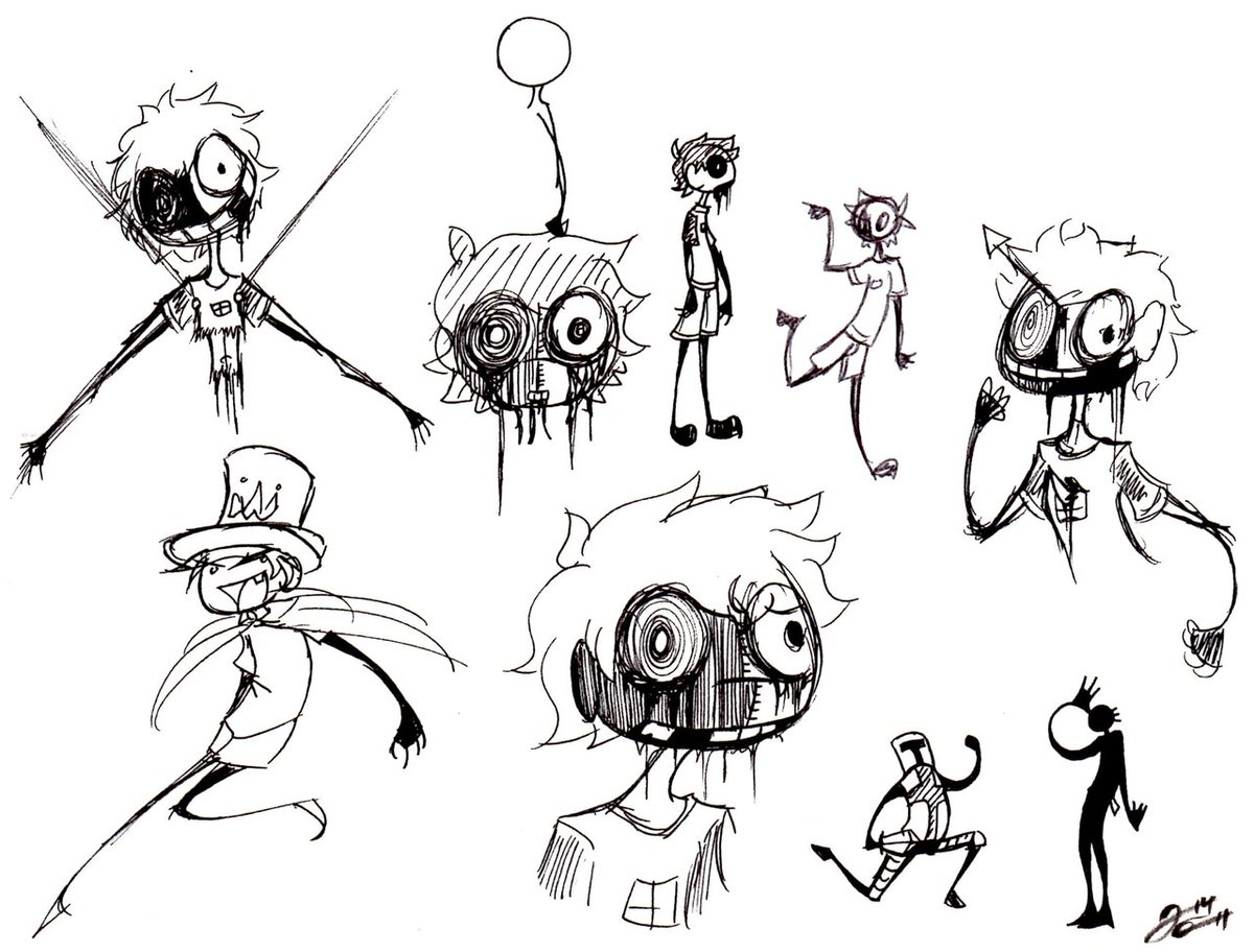 rennodude's tweet photo. A lot of my early works contained a lot of gorey/violent imagery so trigger warning for that. I'll admit for a time I was obsessed with trying to make those things almost approachable in the hopes of making some kind of dark, adult cartoon. No idea beyond that with these sketches https://t.co/DMLv0f2YdJ