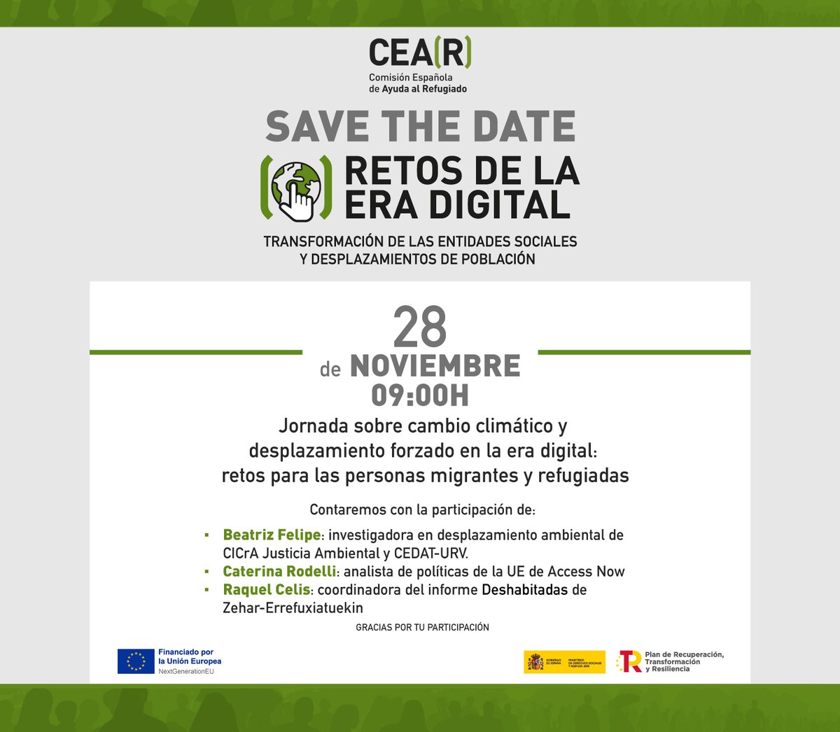 CEARefugio's tweet photo. 📅#AgendaRefugio

¿Qué relación hay entre el #CambioClimático y la degradación medioambiental, el impacto de nuevas tecnologías como la inteligencia artificial y el desplazamiento forzado?

Lo analizamos mañana junto a grandes expertas.👇🏾

📝¡No faltes! https://t.co/uEWUs94AY6 https://t.co/9cllJ6rDeZ