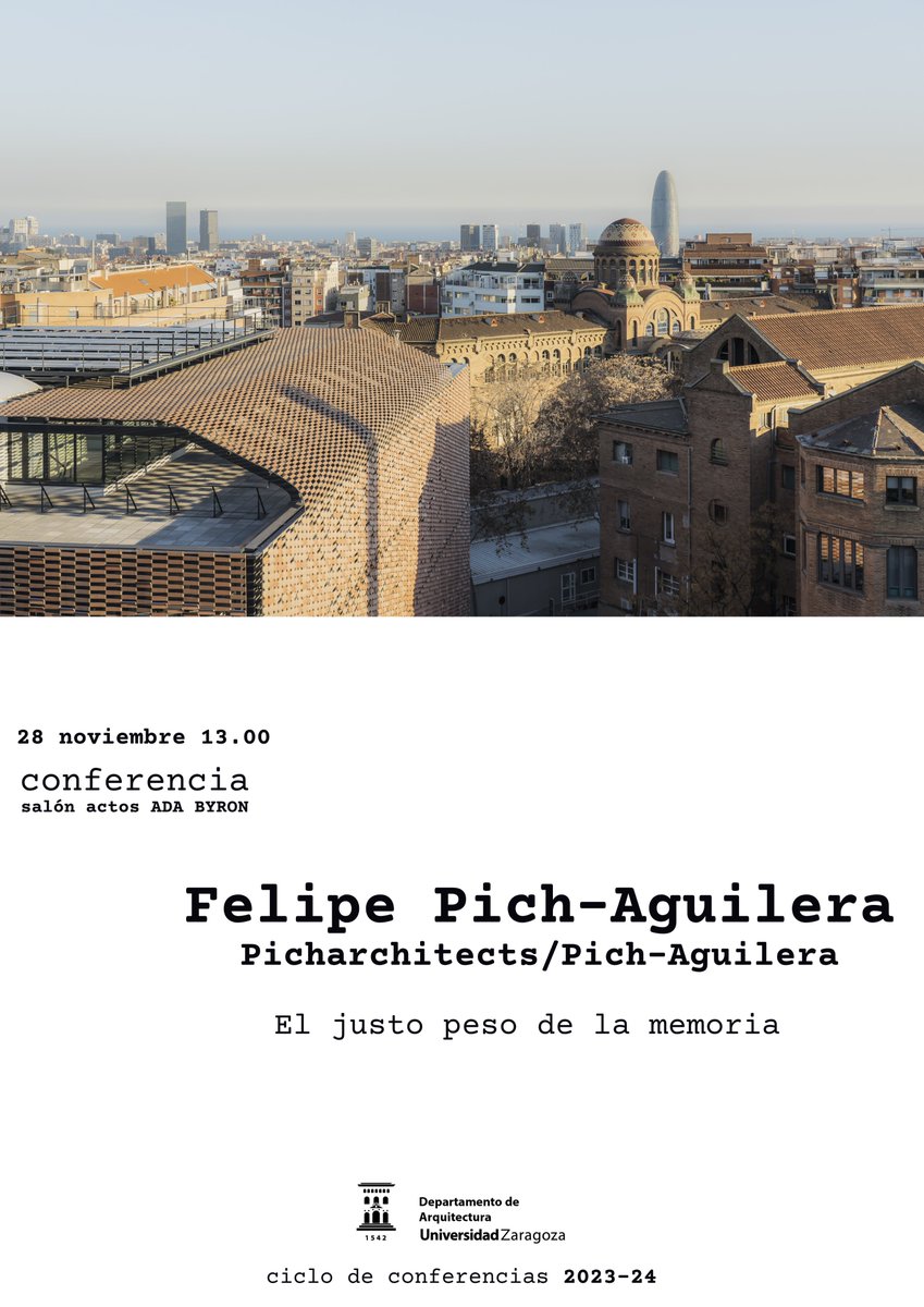 Mañana martes 28, a las 13h en el salón de actos del edificio Ada Byron, tendrá lugar la conferencia del arquitecto Felipe Pich-Aguilera, director,  junto con Teresa Batlle, del estudio Picharchitects/Pich-Aguilera. La conferencia lleva por título “El justo peso de la memoria”.