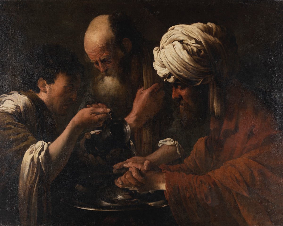 GaEstensi's tweet photo. Ter Brugghen painted several versions of the work 'Pilate washing his hands'
This one is usually displayed at the National Museum in Lublin,but you can find it now at the Galleria Estense in Modena in the exhibition "Ter Brugghen.Dall'Olanda all'Italia sulle orme di Caravaggio"🎨 https://t.co/2sM2fJz57w