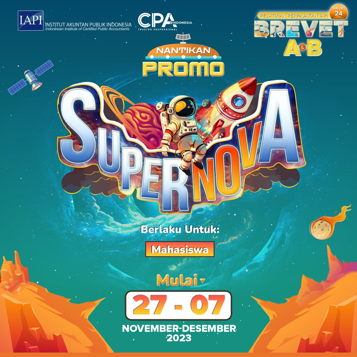 Promo SUPERNOVA segera Hadir 🥳 #brevetpajak #BREVETPAJAKIAPI #pajak #perpajakan #institutakuntanpublikindonesia #cpaindonesia #trustedprofessional #akuntanpublik #akuntanprofesional #therealaccountant #akuntan #akuntansi #keuangan