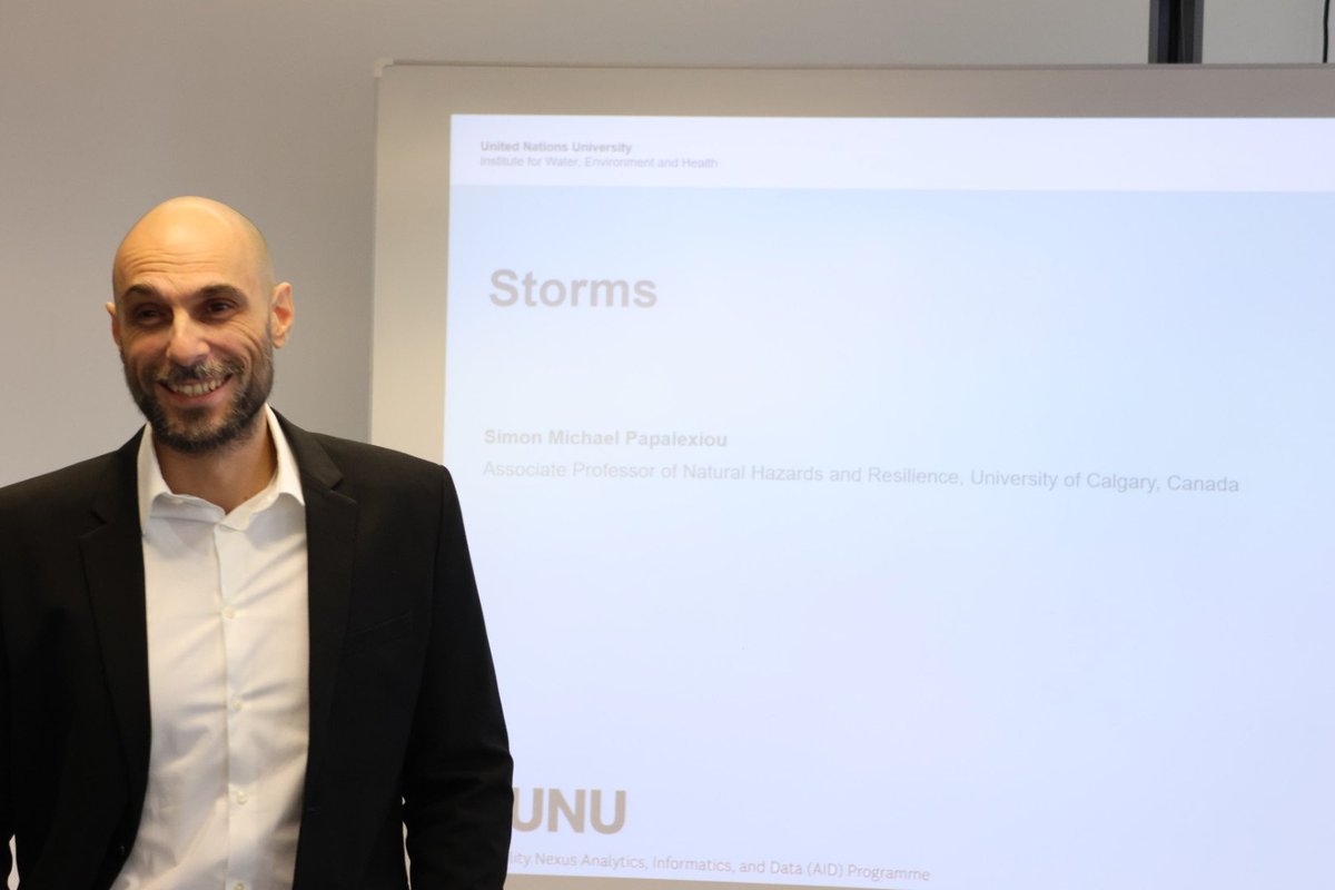 Prof. Dr. Daniel Karthe (@daniel_karthe) on Twitter photo At the prelaunch event for <a href="/UNUniversity/">UN University</a>'s #Sustainability #Nexus AID event, <a href="/SimonPapalexiou/">Simon Michael Papalexiou</a> introduced the module "Storms". Storms cause massive damage and significant loss of life, likely worsening through #climatechange. <a href="/UNU_FLORES/">United Nations University-FLORES</a> <a href="/UNUINWEH/">UN University-INWEH</a> <a href="/KavehMadani/">Kaveh Madani</a> <a href="/edelguenther/">Edel Guenther</a> At the prelaunch event for <a href="/UNUniversity/">UN University</a>'s #Sustainability #Nexus AID event, <a href="/SimonPapalexiou/">Simon Michael Papalexiou</a> introduced the module "Storms". Storms cause massive damage and significant loss of life, likely worsening through #climatechange. <a href="/UNU_FLORES/">United Nations University-FLORES</a> <a href="/UNUINWEH/">UN University-INWEH</a> <a href="/KavehMadani/">Kaveh Madani</a> <a href="/edelguenther/">Edel Guenther</a>
