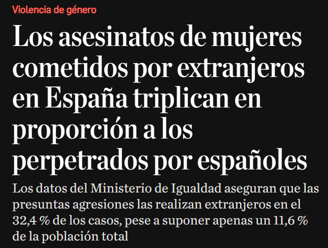 RobertoVaquero_'s tweet photo. Un hombre de origen peruano ha matado hoy a puñaladas a su mujer y su hija de cinco años en Carabanchel. Como siempre los grandes medios evitan mencionar la nacionalidad del perpetrador. Según el ministerio de Igualdad un 32,4% de los asesinatos contra mujeres son perpetrados por extranjeros, a pesar de que representan tan solo un 13,1% de la población total. 

¿Por qué nos ocultan estos datos? ¿Acaso no son de interés para la mayor parte los españoles? Existe un problema claro respecto al modelo migratorio y hemos de denunciarlo. 

¿Por qué Perú puede tomar medidas respecto a la inmigración masiva y nosotros no?

Hay muchas personas
en nuestro país que no deberían de estar.