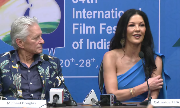 XpressCinema's tweet photo. #MichaelDouglas' wife Catherine Zeta-Jones says, "India is very dear to our hearts. Actually, a story that touched me deeply is that it was an Indian doctor who saved my life when I had a tracheotomy when I was 18 months old. I am forever indebted to him. Whenever I come to India, it has always been a feeling of coming home."