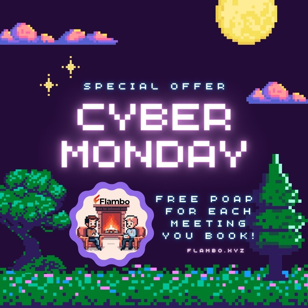 Flambo (@flambo_xyz) on Twitter photo 🎉 Cyber Monday at Flambo! 🌟 Book a Meeting, Get a FREE POAP NFT!
Meet the Founders, unlock an exclusive POAP NFT. Act fast, offer limited!
🔗 Book Here: contact@flambo.xyz
#CyberMonday #FreeNFT #MeetAndGreet 🚀🎁 🎉 Cyber Monday at Flambo! 🌟 Book a Meeting, Get a FREE POAP NFT!
Meet the Founders, unlock an exclusive POAP NFT. Act fast, offer limited!
🔗 Book Here: contact@flambo.xyz
#CyberMonday #FreeNFT #MeetAndGreet 🚀🎁