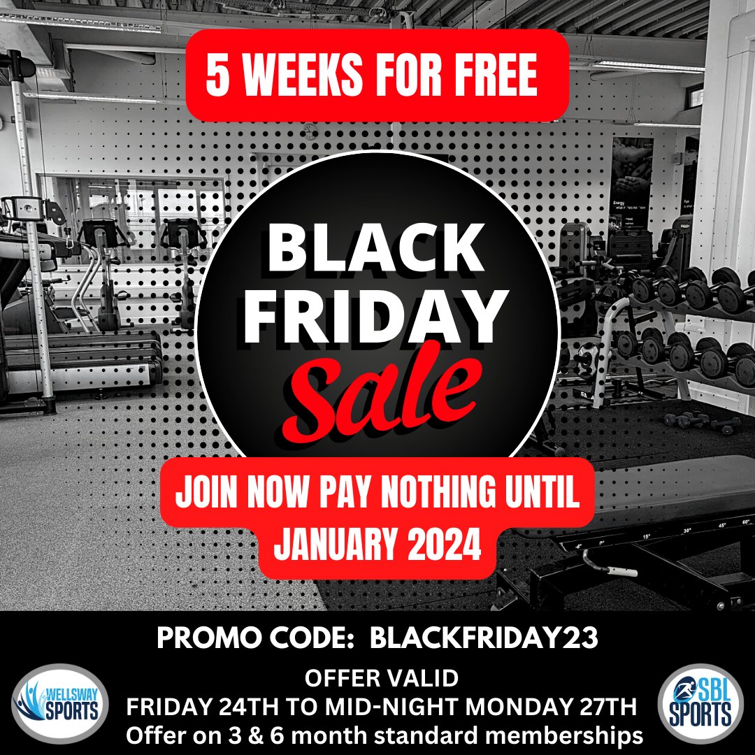 LAST DAY OF OUR BLACK FRIDAY SALE JOIN TODAY & PAY NOTHING UNTIL JANUARY 2024. NO JOINING FEE AND NO MONTHLY COST UNTIL 2024. 5 WEEKS FOR FREE USE PROMO CODE BLACKFRIDAY23 sblsports.co.uk #blackfridaydeals #joinforfree #paynothinguntiljanuary #communitygym