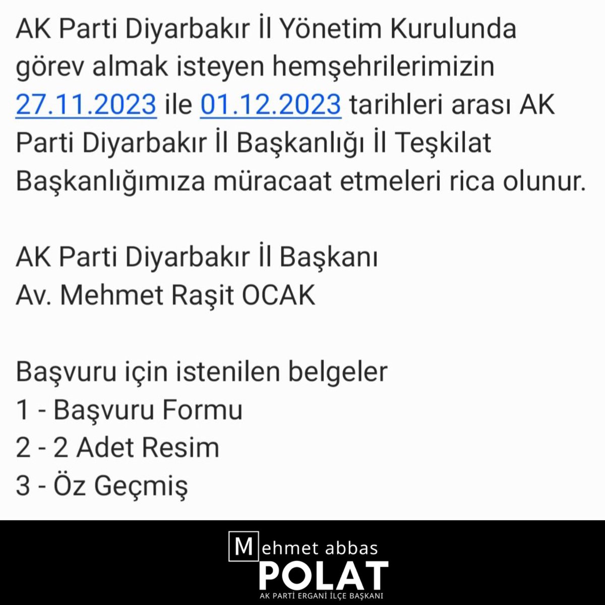 mabbaspolat's tweet photo. ...DUYURU...

@RTErdogan @MSErdinc @GalipEnsarioglu @mehmetsaityaz @Kepoluasuna @RasitOcak https://t.co/d3hxEFC4Z9