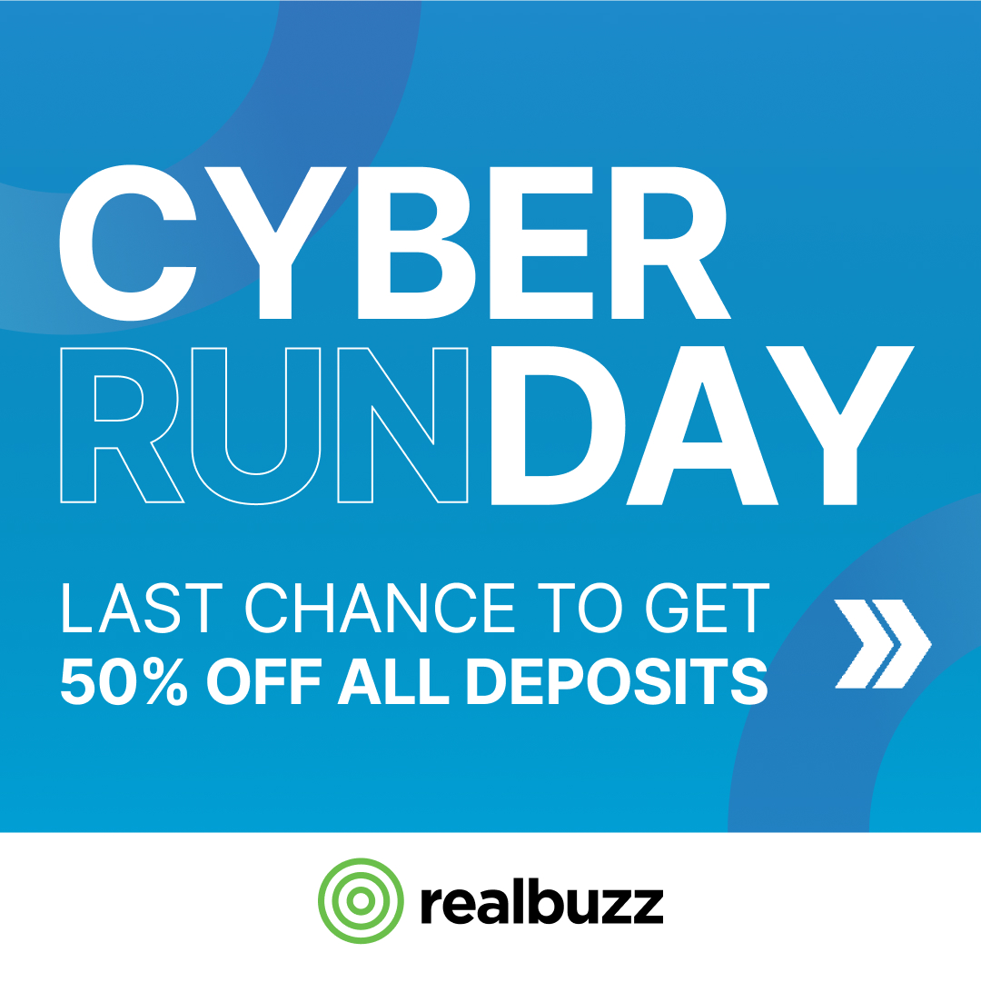 Don't miss out on Cyber RUNday! 🎉 A reminder that there’s 50% OFF ALL deposits, only while places last. Find your event and secure your spot today > bit.ly/49QPl2D #CyberMondayDeals #CyberRUNday #marathon #halfmarathon #RunWithRealbuzz #RunForACause