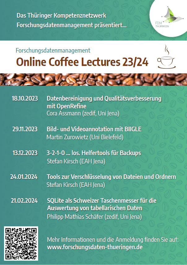 Am 29.11. um 14 Uhr gibt es übrigens unsere nächste #CoffeeLecture. Dieses Mal erklärt uns Martin Zurowietz von der <a href="/unibielefeld/">Bielefeld University</a> wie man BIIGLE für die Bild- und Videoannotation nutzt. Mehr Info und die Anmeldung findet ihr hier: forschungsdaten-thueringen.de/veranstaltung/… Wir freuen uns auf euch!